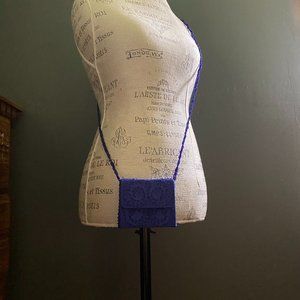 Vintage 90s WOMEN royal blue elegant beaded small square box evening party purse